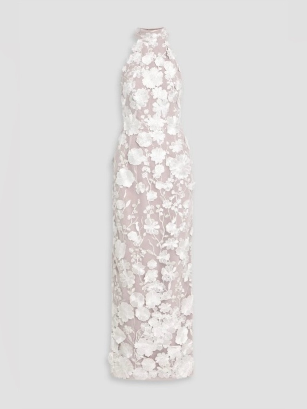 Bronx & Banco White Jasmine Floral Embroidered Halter Neck Column Gown XS NWOT